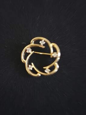 Gold Crystal Accent Swirl Brooch - Women Jewelry